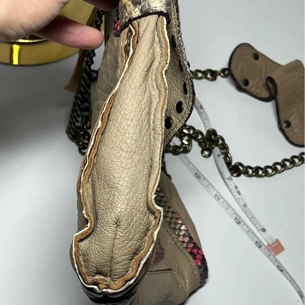 ABACO Paris Made France Leather Python Embossed Chain Crossbody Bag Pink Taupe